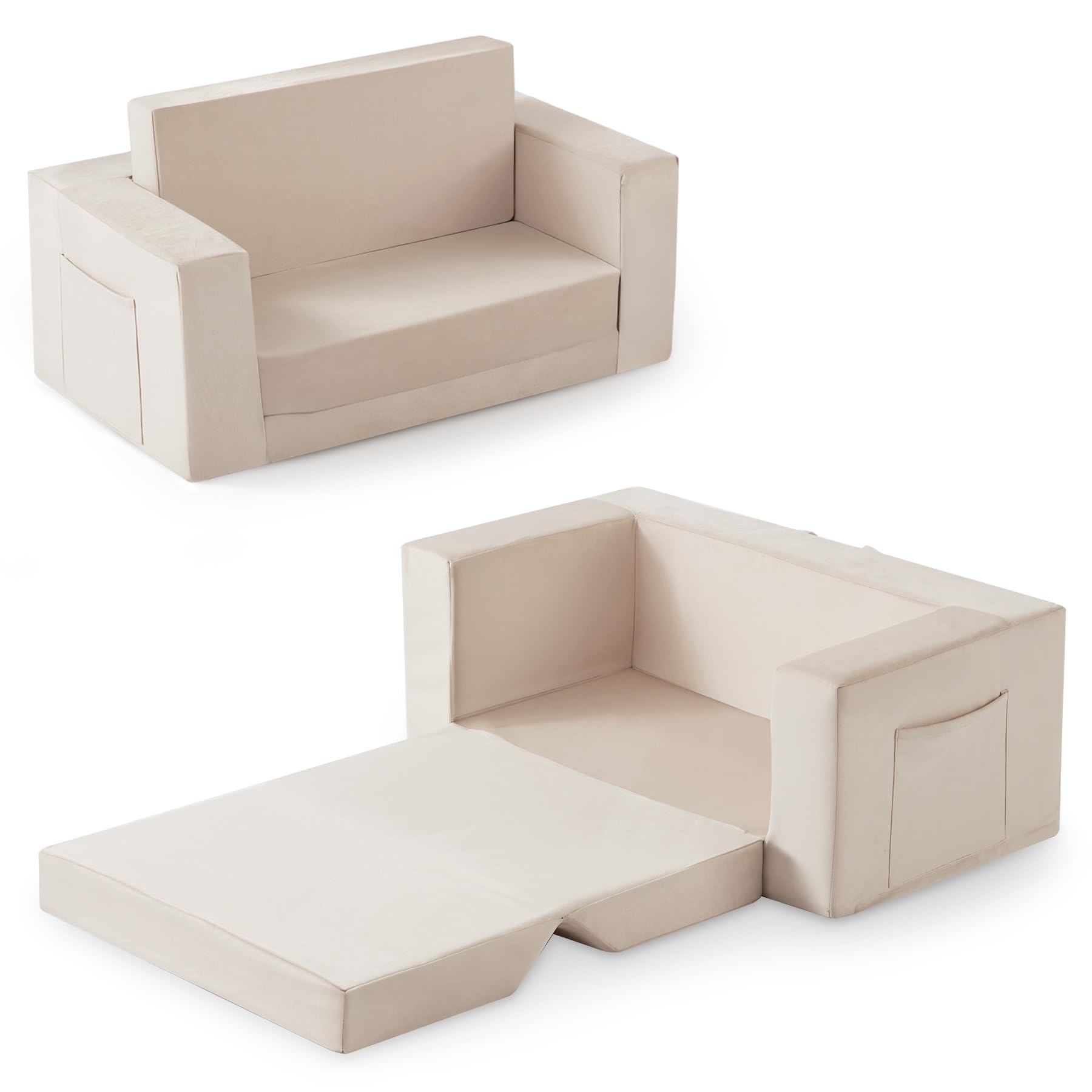 Zorvoxz Kids Couch, 2-in-1 Toddler Chair Comfy 1-3 Years, Convertible Kids Chair, Toddler Couch That Fold Out, Kid Lounge Chairs for Boys and Girls