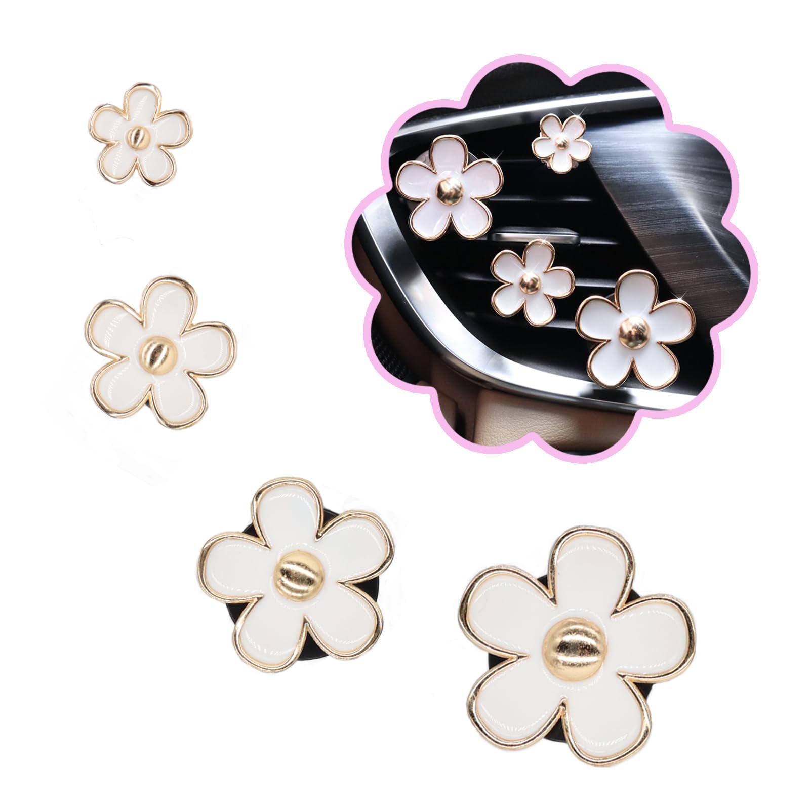 4pcs Flowers Car Air Freshener Vent Clips Cute White Daisy Flower Car Accessories for Women with Lavender Scent