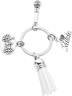 [Tofficu] マイクキーチェーン 音符モチーフ キーホルダー バッグチャーム 吊り下げリング付き 金属製 耐久性あるアクセサリー 女性向け バッ