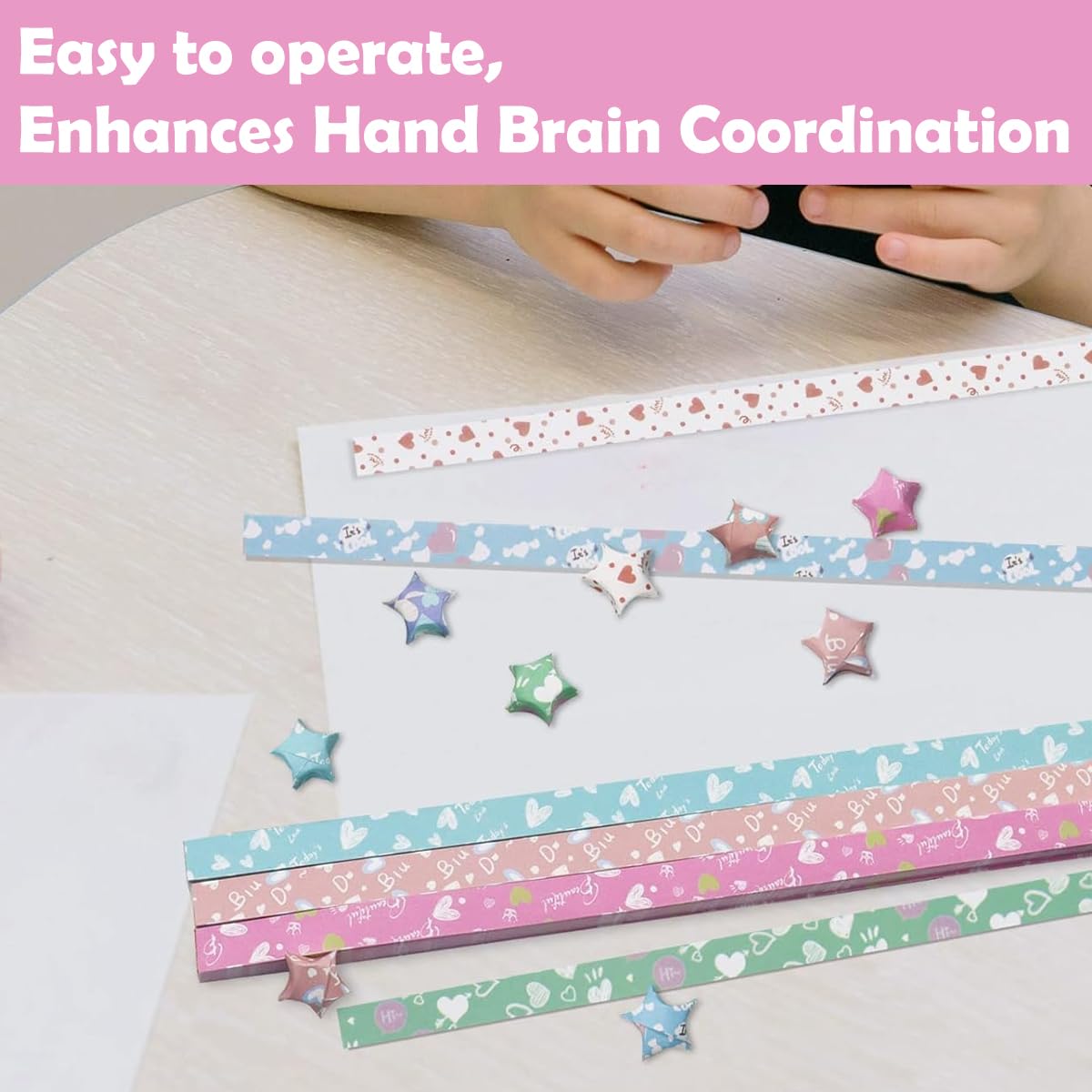 HASTHIP® 2160Pcs Origami Art Papers for Making Origami Lucky Star Cute Kawaii Printed Origami Art Lucky Star Papers with 4 Designs, Origami Art Paper Star Making Kit, 8.66''/22cm Per One 2