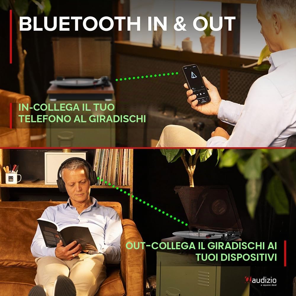 Audizio RP112AD - Platino in vinile Bluetooth in & Out - Acacia, altoparlanti stereo integrati, riproduzione dischi 33, 45 e 78 giri, un giradischi ideale per decorare e ascoltare i tuoi vinili