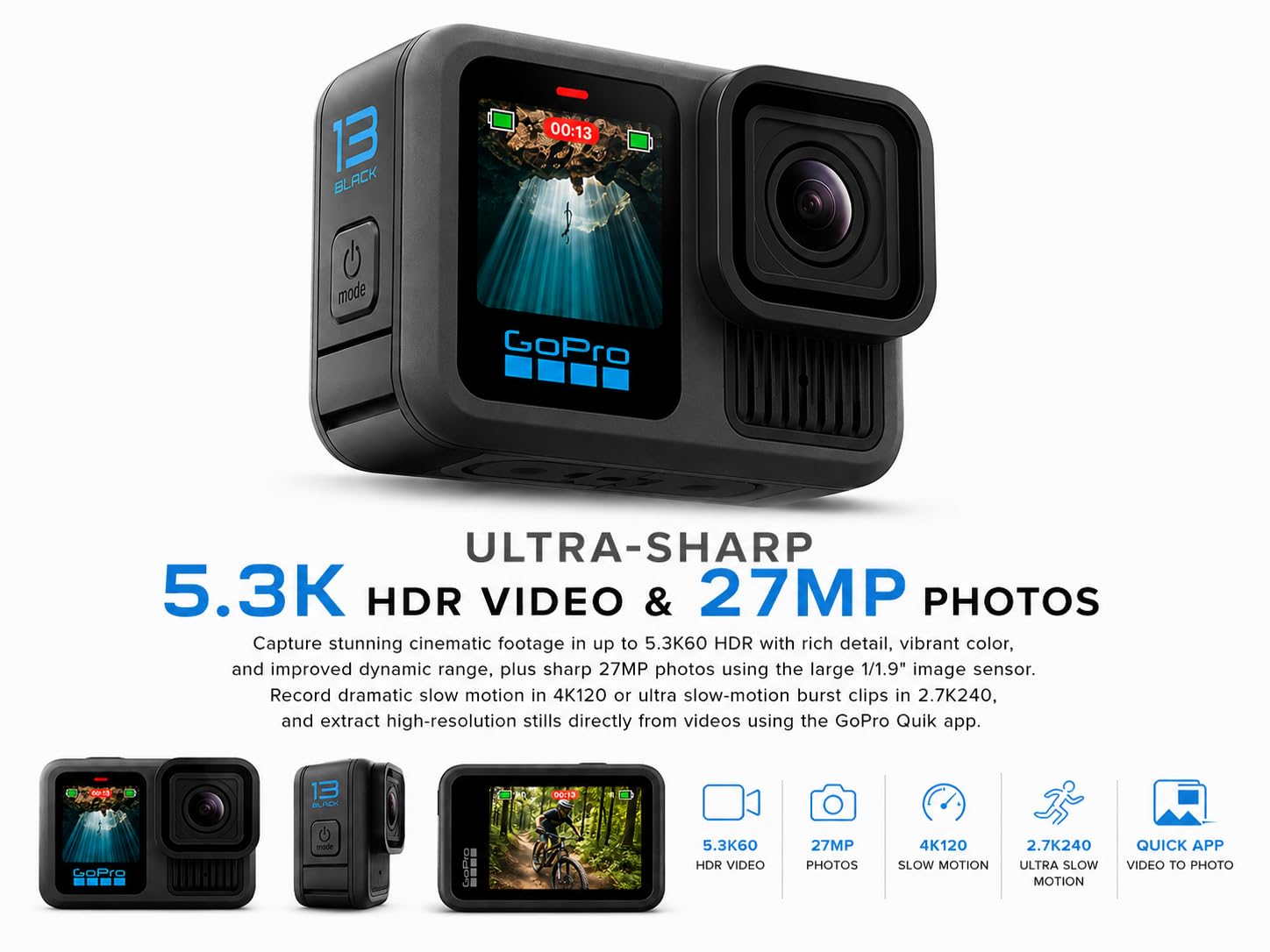 Amazon.com: GoPro HERO13 Black Waterproof Action Camera with