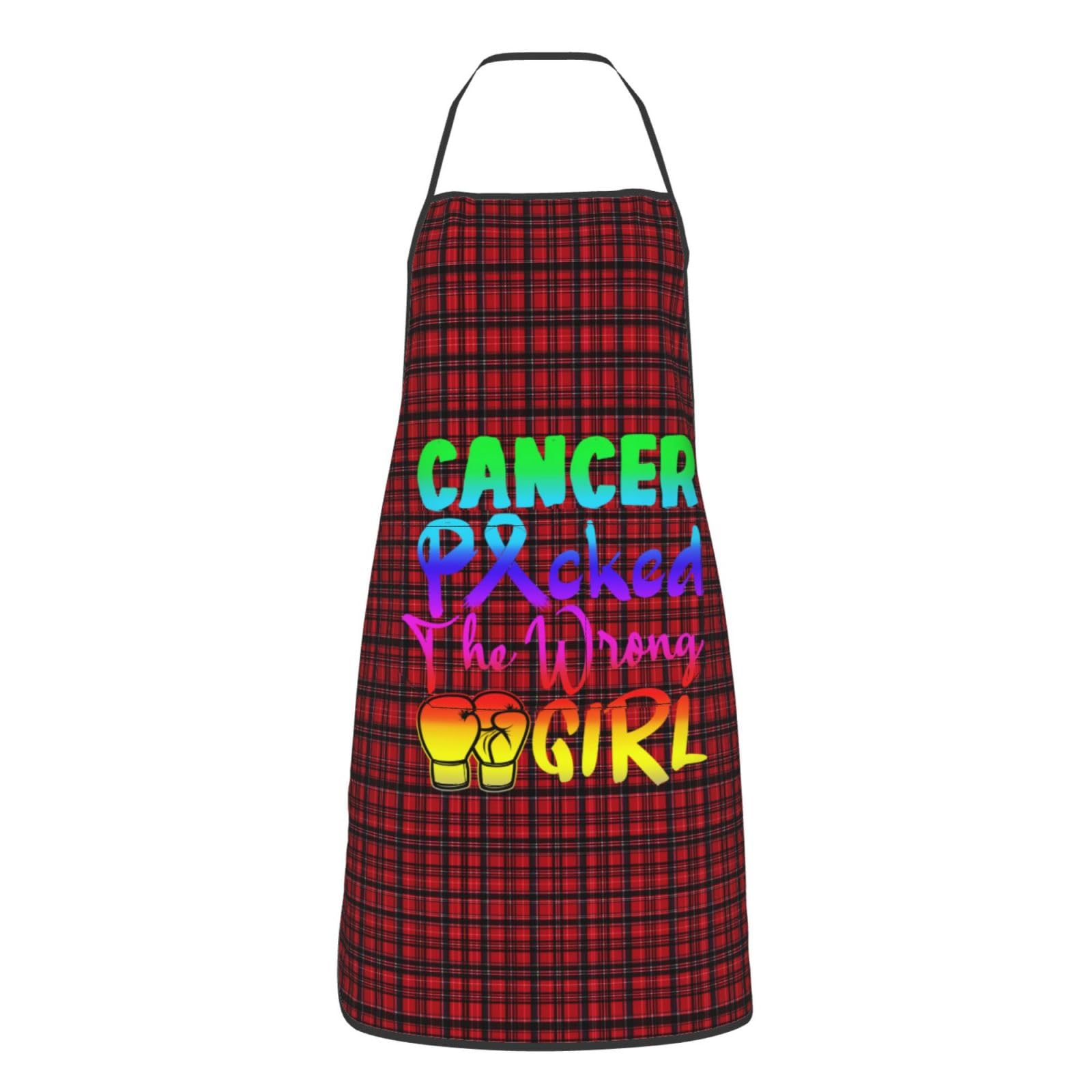 nopicsn Cancer Picked The Wrong Girl All Cancer Apron for cooking with Pockets Women Men Kitchen Chef Funny Aprons