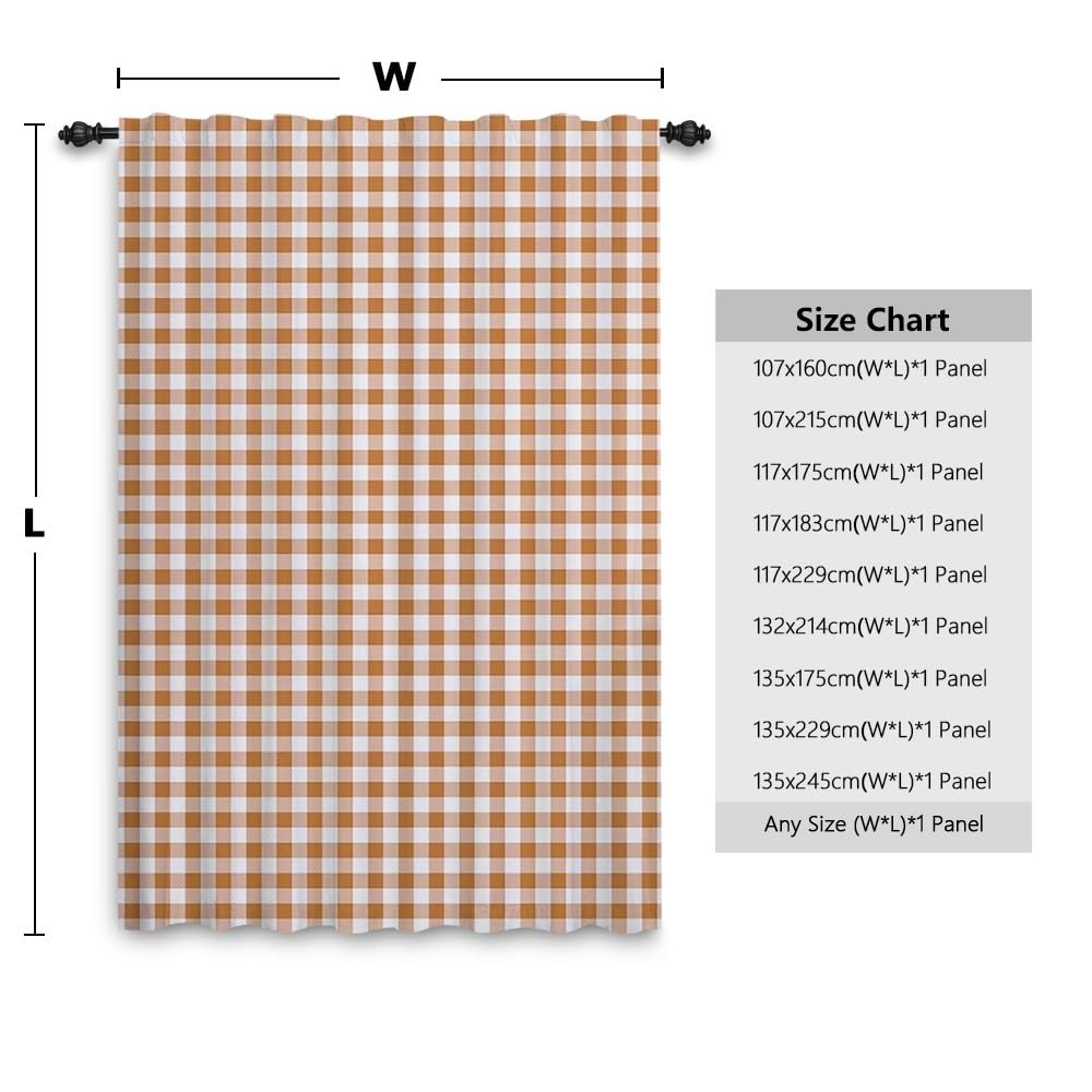 ggaimwf Taupe Curtains for Bedroom Check Drape Curtains Gingham Plaid Vintage Window Treatment Country House Style Living Room Patio Hallway Room Divider Curtain Rod Pocket 117x229cm 1 Panel - Image 3