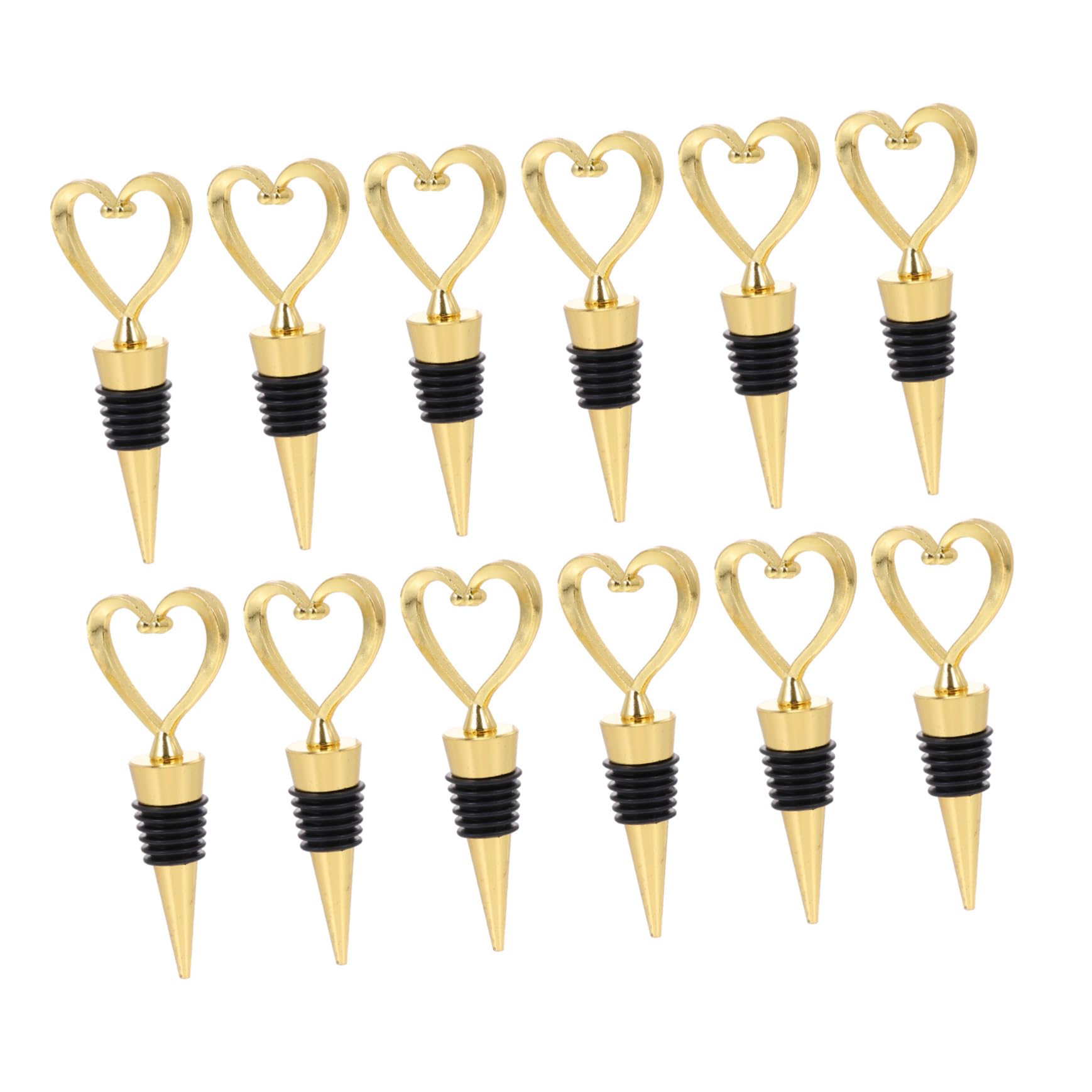 Set 12 Tappi Per Vino A Forma Di Cuore In Lega Dorata – Sigillo Robusto E Decorativo, Riutilizzabili, Con Anello In Gomma
