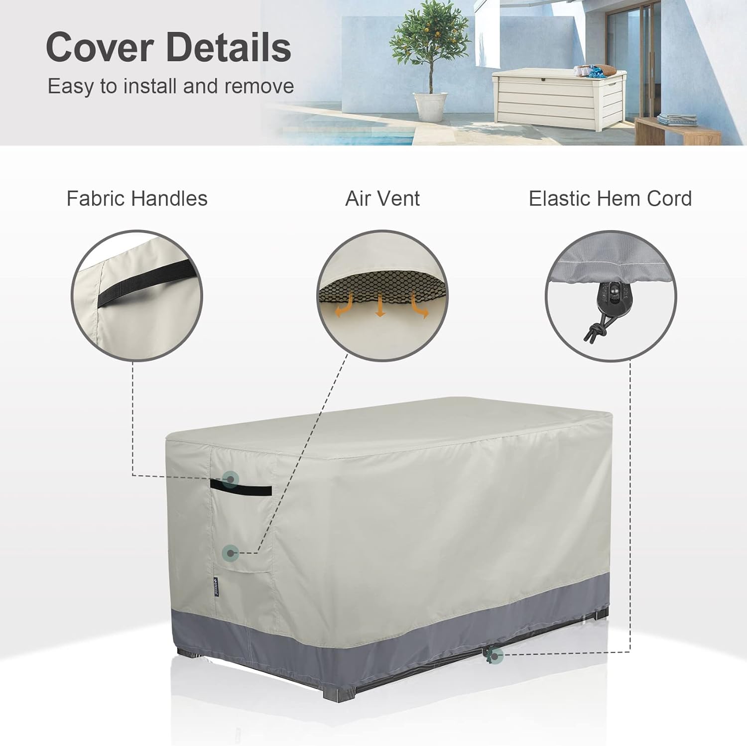 Patio Deck Box Cover Waterproof Outdoor Rectangular Storage Bench Cover 46L x 22W x 24H inch - Image 4