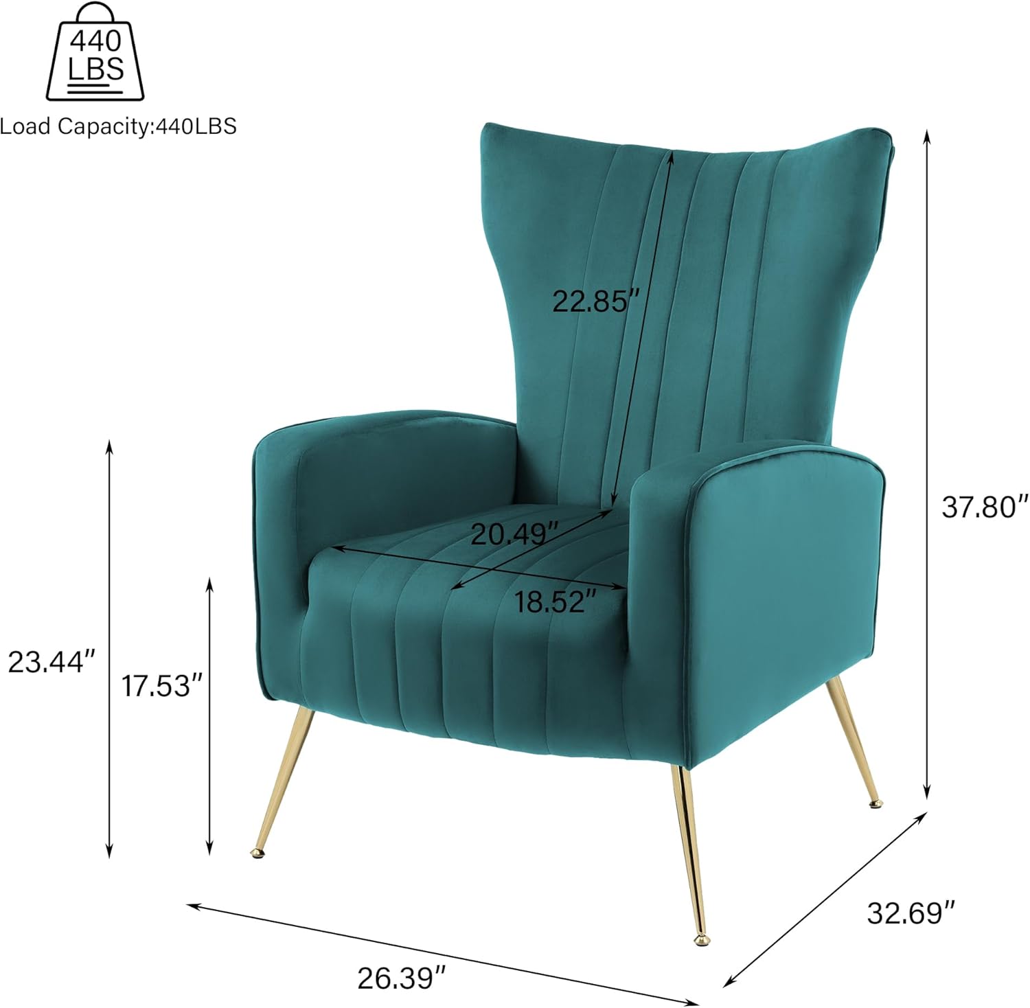 Detailed dimensions diagram of the DREAMSIDEA Accent Chair
