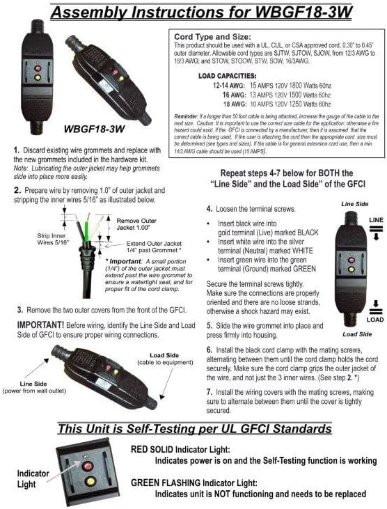 Miniatura 7 de Webber WBGF18-3W En Línea GFCI AUTO-RESET 15AMP 120VAC Conexión al usuario