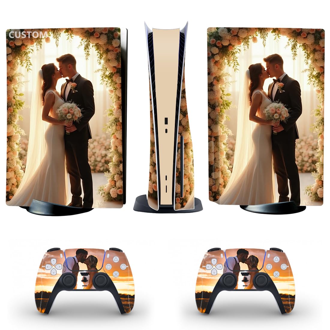 Fundas de vinilo personalizadas para controlador y consola de PS5 versión de disco con tus propias imágenes, calcomanía personalizada para PS5 estándar