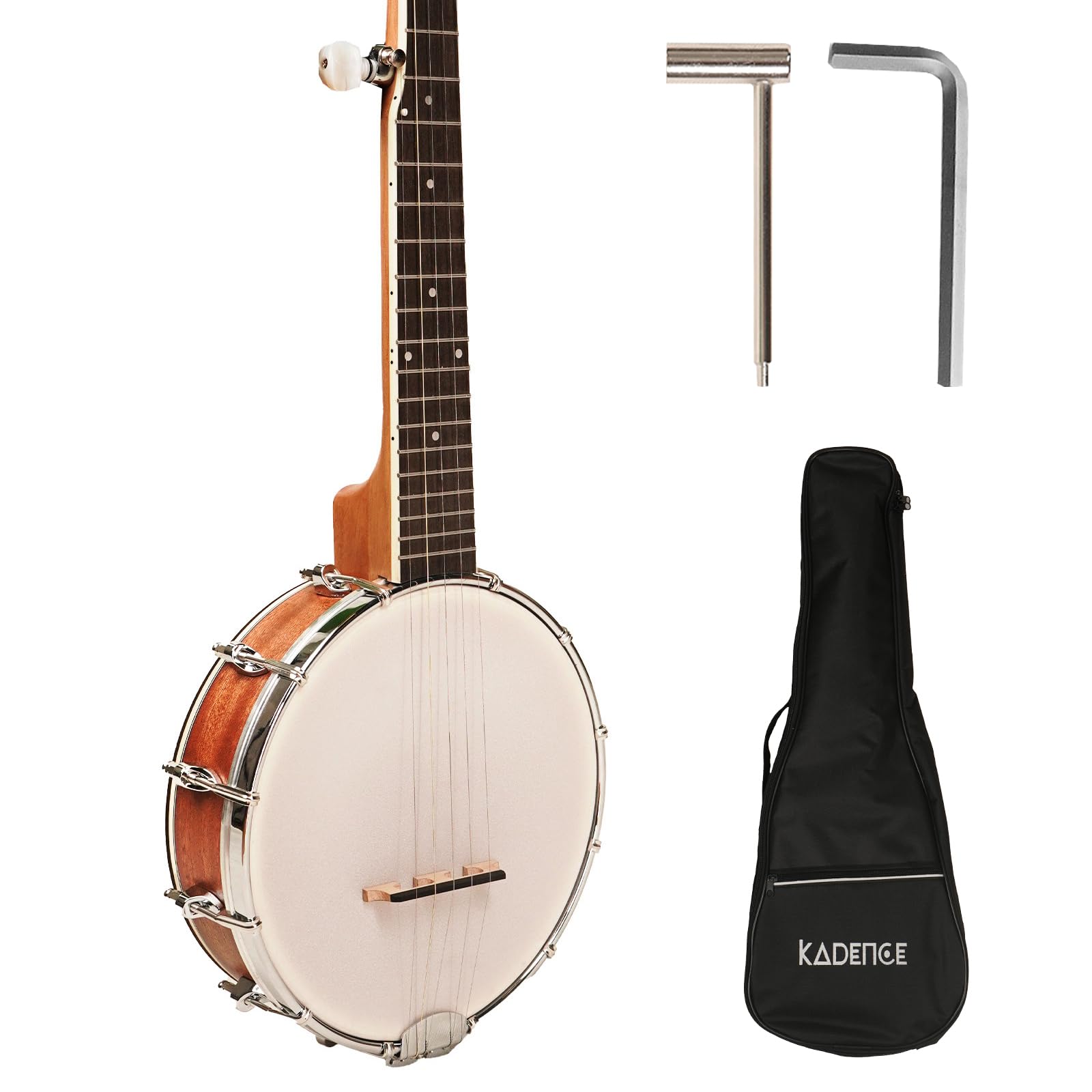 Kadence Banjo 26"- 5 strings, Mahogany Wood Matt Finish Ukulele Tenor Size with Drum Head, Banjo Kit with Closed Back and Bag (Banjolele)