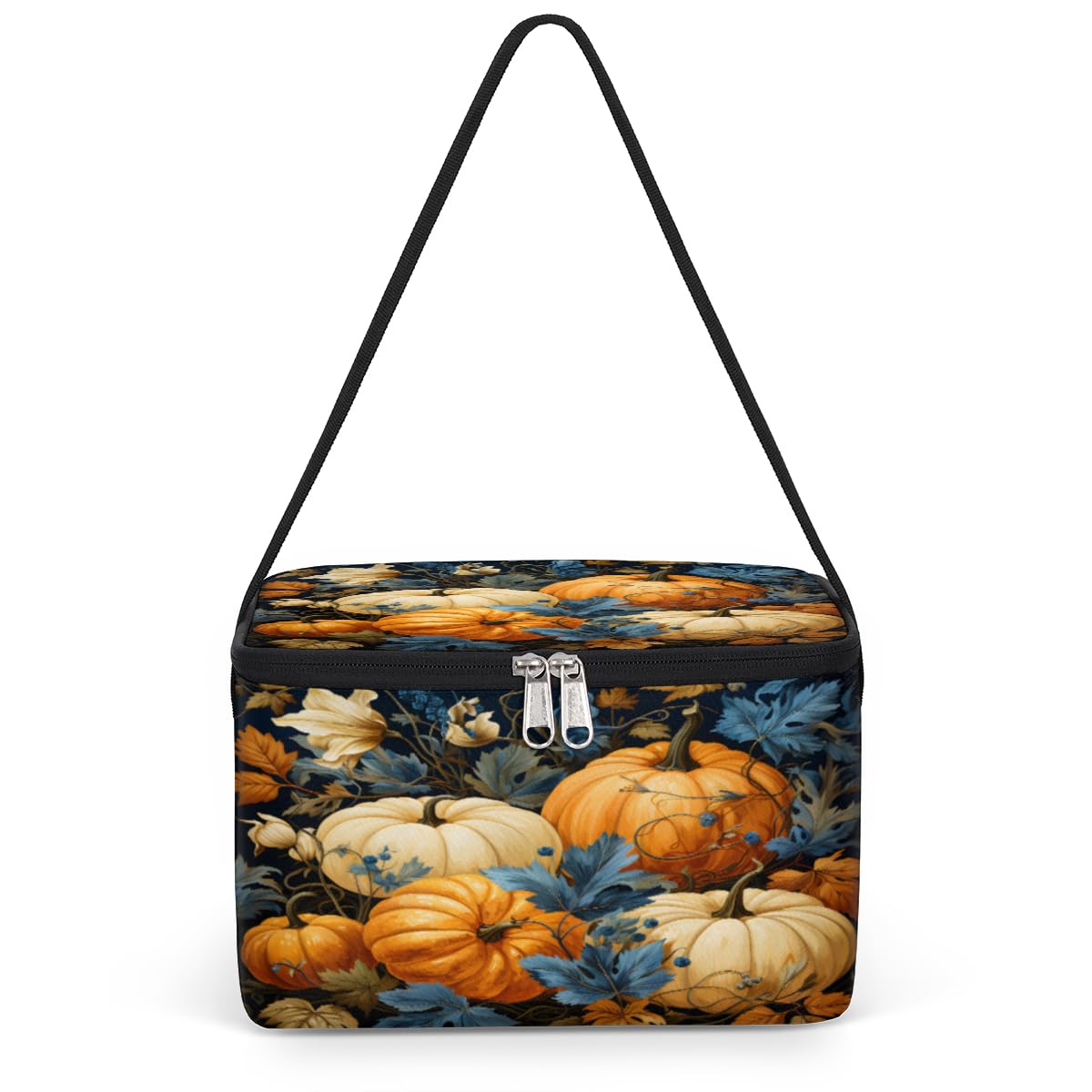 GzLeyigou Fall Pumpkins Lunch Bags for Women Men 9 Cans, Hot & Cold Food Delivery Bag Insulated Grocery Bag Insulated Lunch Box Leaves Cooler Bag for Office Work Picnic Beach