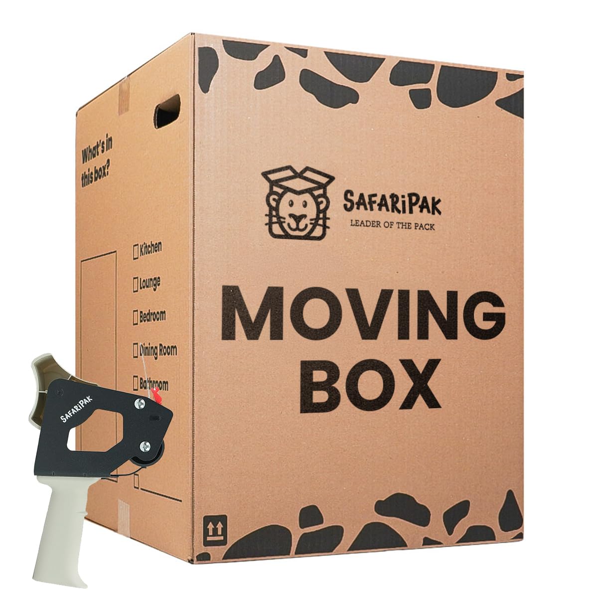 SAFARIPAK - 15 Pack Strong Tall Extra Large 60cm x 44.5cm x 44cm Cardboard Storage Packing Moving House Boxes with Carry Handles & Room List Checkboxes - 115 Litres Capacity - Inc Tape Dispenser Gun