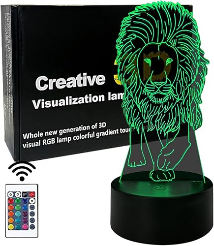 Crtivetoys Lion - Lámpara de noche 3D para niños, lámpara de ilusión con 16 colores cambiantes, cargador USB, lámpara de animal, juguete para