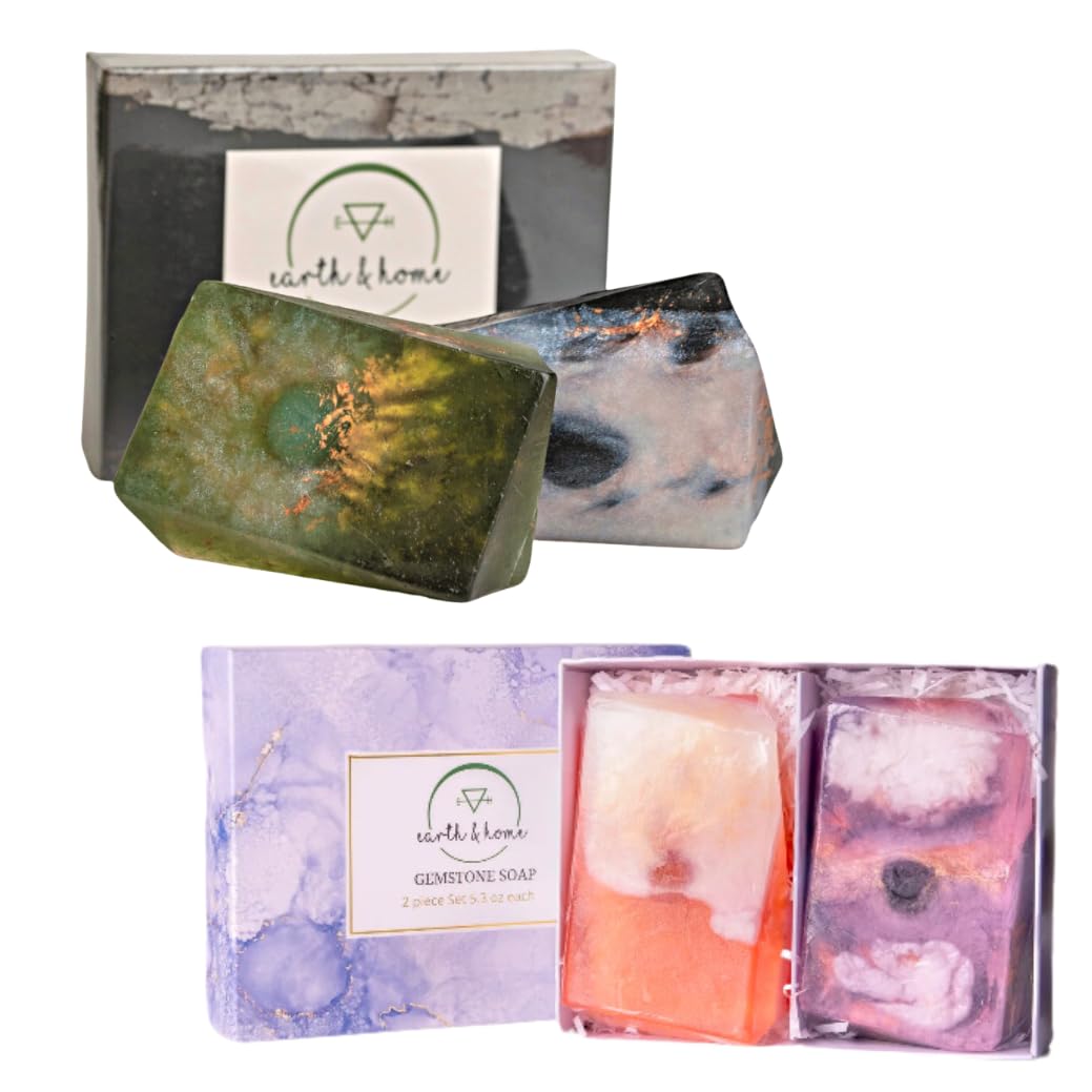 Rock Gift Set Bundle - Gemstone Soap with Crystals Inside - Decorative Scented Crystal with Natural Ingredients & Essential Oil - Moisturizing Gift Set