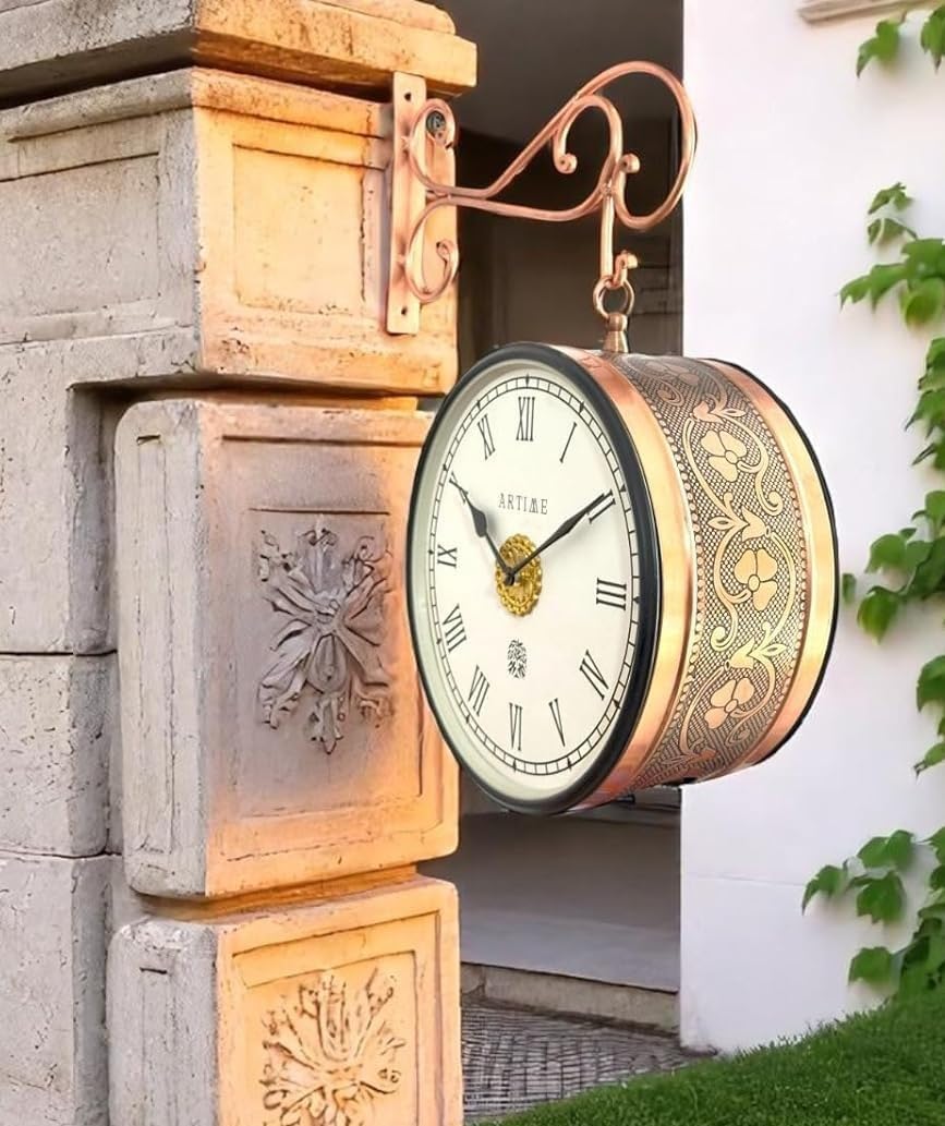 10-Inch Double-Sided Copper Railway Wall Clock | Vintage Metal Analog Clock for Living Room, Bedroom, Office, Lobby & Study Room (Copper Finish)-image-48