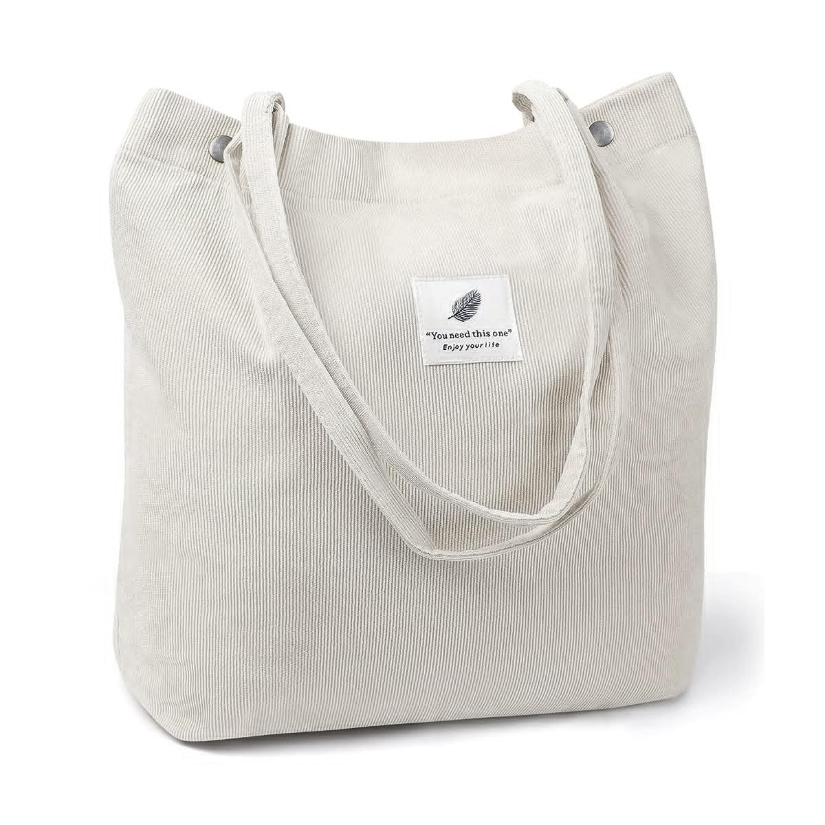 Tote Handbags for Women Girls Stylish Large Capacity Canvas Corduroy Shoulder Bag With Inner Pocket Grocery Bag Tote Bags for Office, College School Work Shopping Travel Daily Use - White-image-45