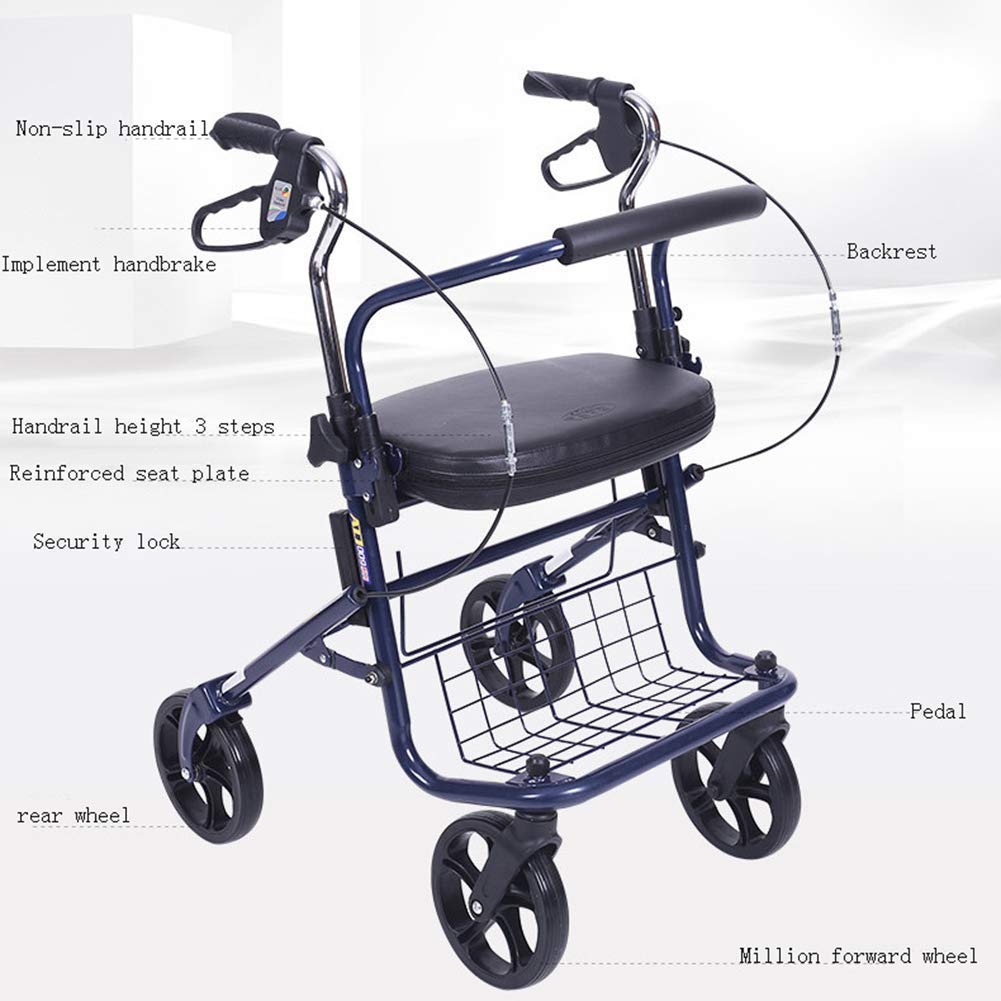 deambulatore, Pieghevole a 4 Ruote con Borsa da Sedile-ausili per la Mobilità per Adulti Anziani Anziani Handicap-Sedia da Trasporto in Alluminio per Esterni