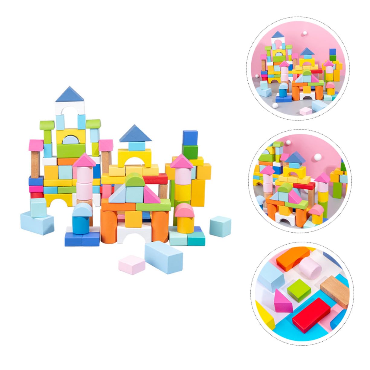 GALPADA Blocchi di Costruzione in Legno Levigati a Mano 100 Pezzi Forme Geometriche Gioco Educativo Texture Delicata per Stimolare Immaginazione e Apprendimento per Bambini