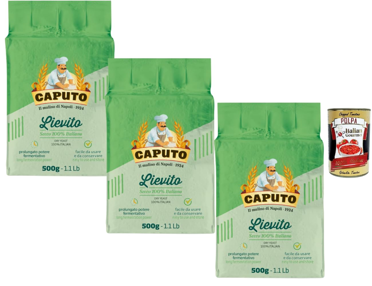 Italian Gourmet Bundle levure sèche italienne 3 x 500 g + Italian Gourmet Polpa 400 g, levure sèche 100% italienne pour pizza, pain, pâte levée et fermentation longue, facile à utiliser