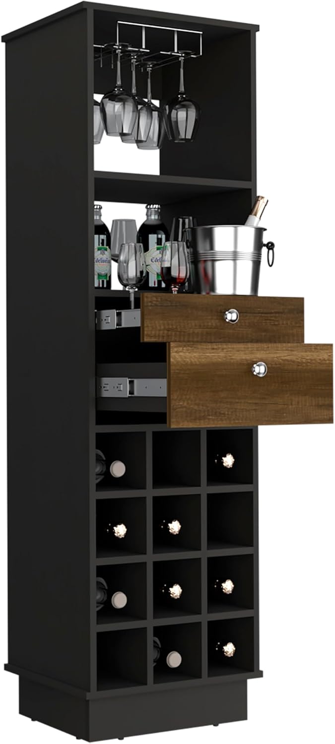 Classic Bar Cabinet with Two Storage Drawers, Dual Display Shelves, Built-in Wine Rack Cubbies and Sturdy Base for Elegant Home Entertaining, Bottle Organization and Stylish Modern Bar Furniture.