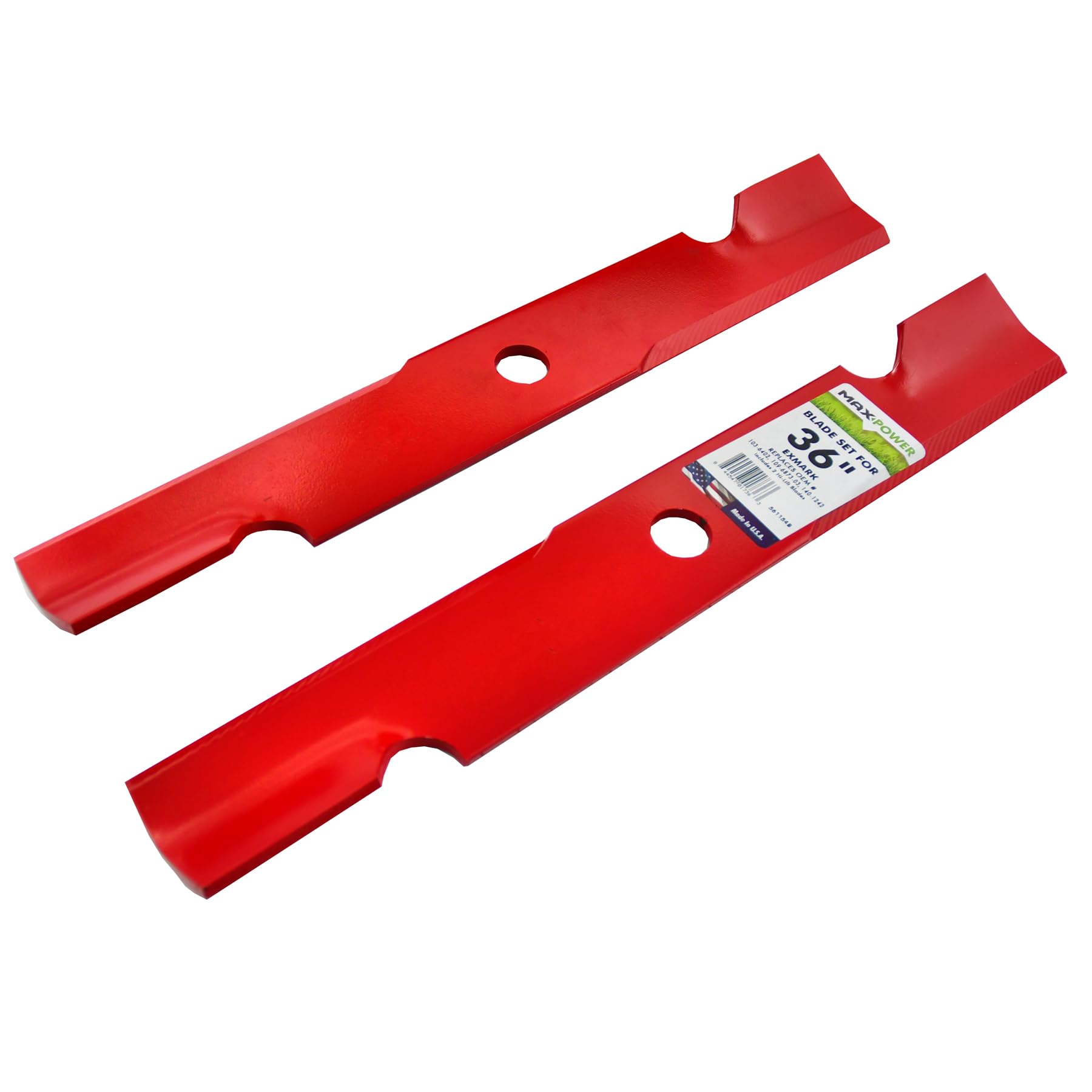MAXPOWER 561154B - Juego de 2 Cuchillas de Alta elevación para cortacéspedes ExMark y Toro, sustituye a los números OEM 103-6402, 50-2306