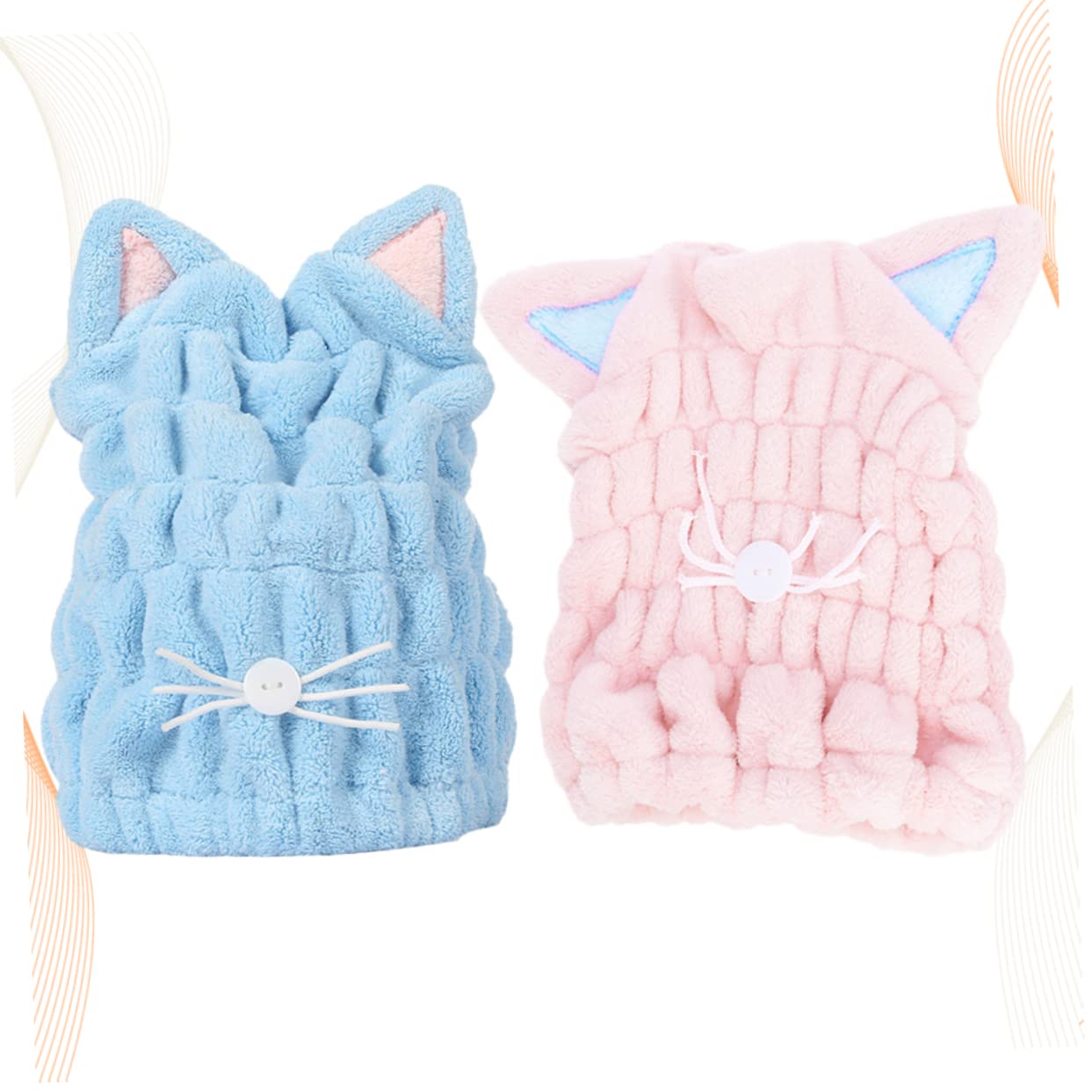 6pezzi Asciugacapelli Cat Ear Microfibra Asciugatura Veloce e Assorbimento Per Casa e Viaggi Blu Rosa