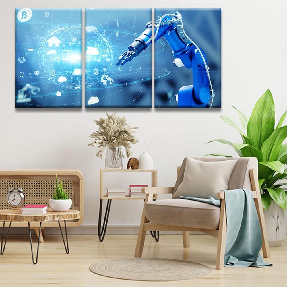 LSIUHWUWI 3 Piece Canvas Wall Art INDUSTRY 4.0 Poster Print Factory Automation Painting for Living Room Bedroom Home Decor Framed Ready to Hang 48x24 inch