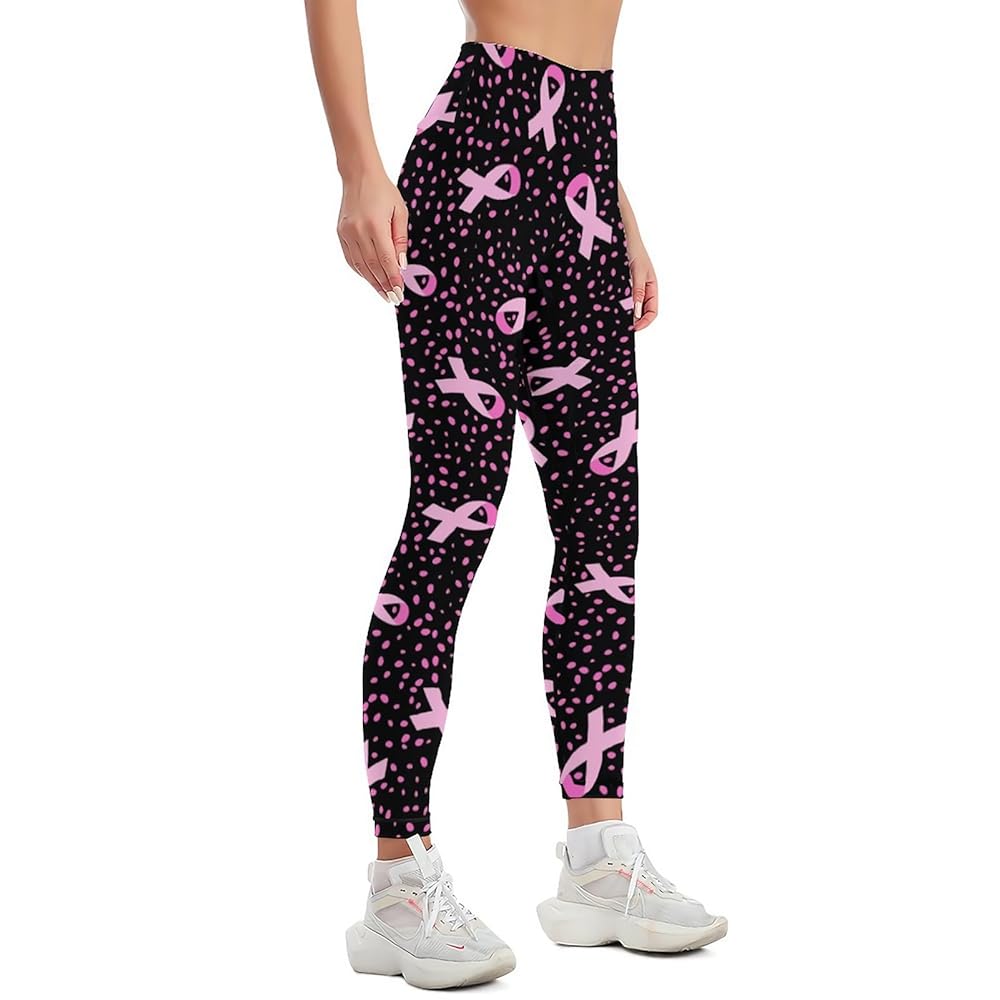 Pink Ribbon Pattern Leggings,Breast Cancer Awareness High