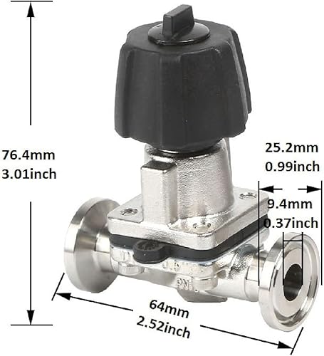 Miniatura 6 de QiiMii SS316 Tri clampmini válvula de diafragma 12" con membrana de EPDM+PTFE, válvula de membrana de abrazadera 12" con brida de abrazadera 25,2