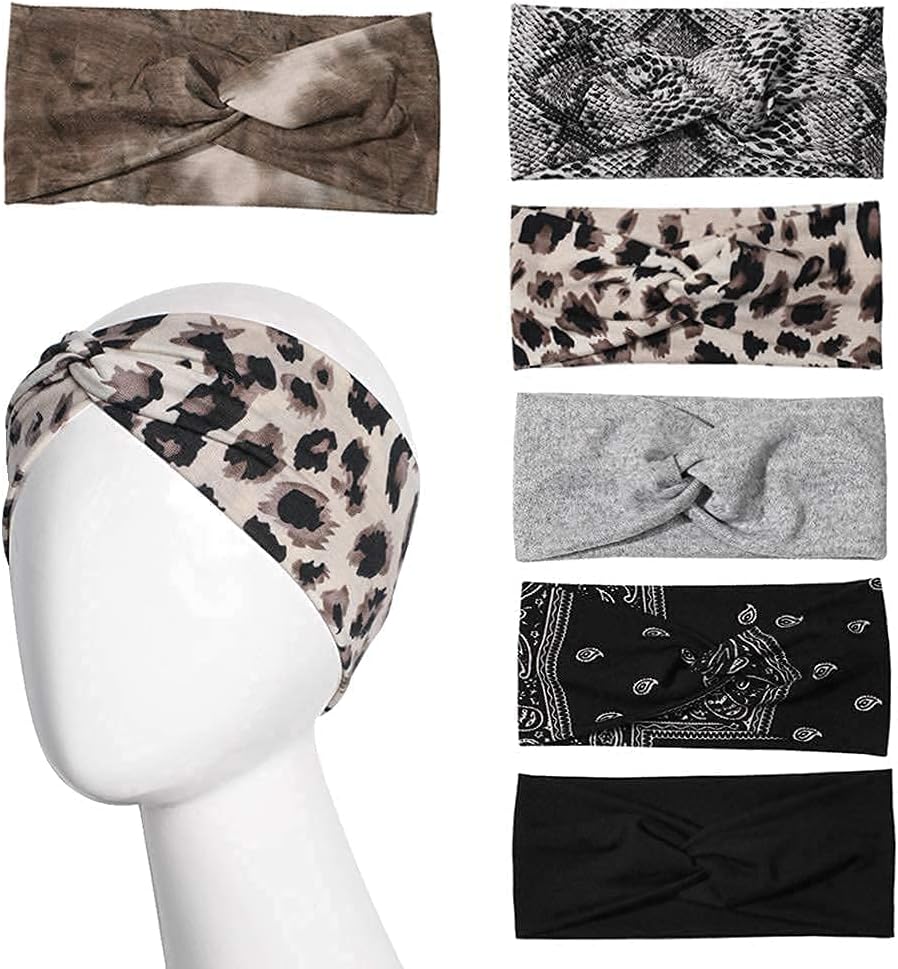 6 Pack Wide Headbands for Women - Non Slip Breathable Twist Hair Bands for Short Hair Fashion Summer Hair Accessories, Soft Elastic Hair Bands Turban for Teen Girls Head Wrap Accessories