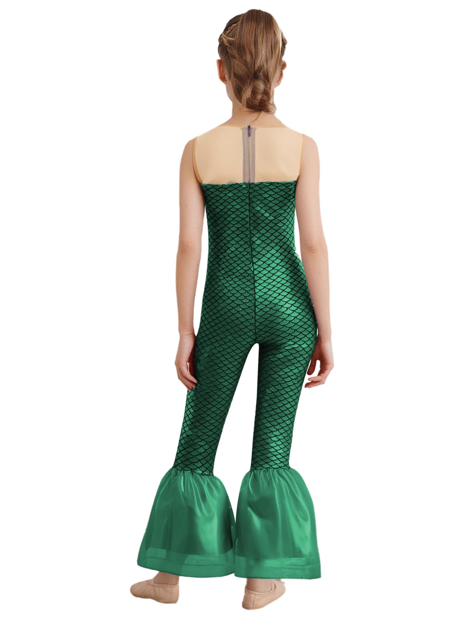 TiaoBug Mono De Sirena Sin Mangas Para Niña Con Estampado De Escamas De Pez Traje De Cuerpo Entero Con Pantalones Acampanados Jumpsuit Danza