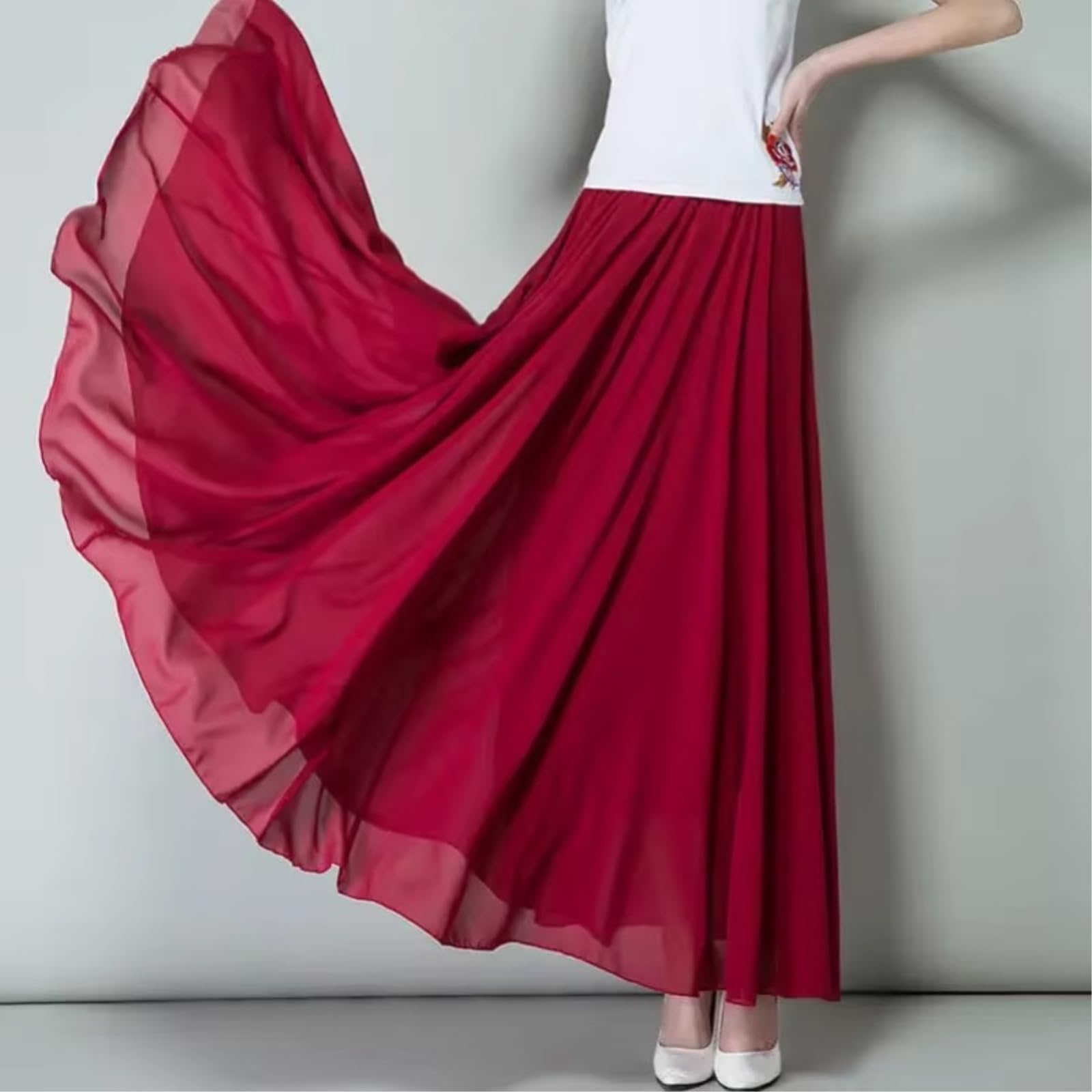 Robe Femme Femmes Haute Taille Chiffon Maxi Jupe Flowy Full Circle Long Danse Élégante Casual pour L'été-Ice Blue-m