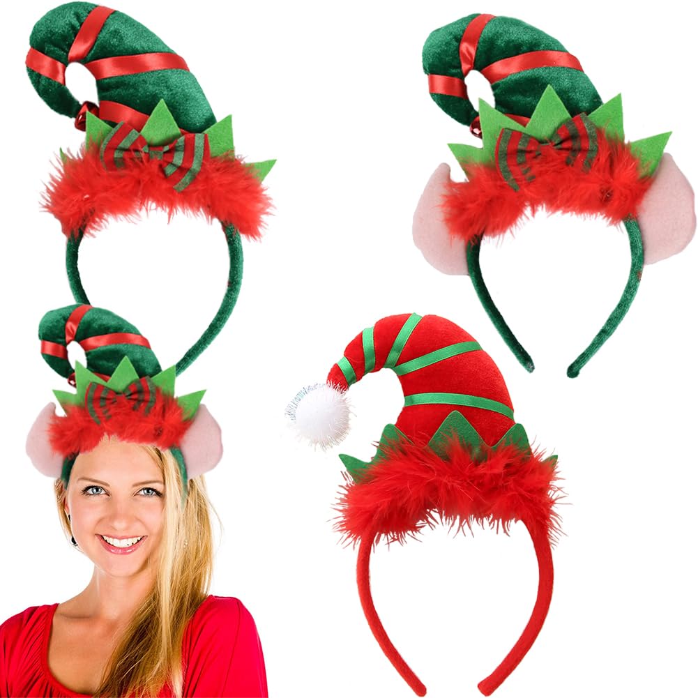 Lurrose Weihnachts-Elfenmützen-Set – 3 Stück, Für Erwachsene & Kinder, Mit Haarreif