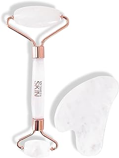 MY SHEEN SKIN CRISTY Premium Face Roller & Gua Sha Set, Jade Facial Roller Beauty Massage Tool, for Face, Neck and Body Muscle Relaxing, Relieve Fine Lines and Wrinkles Crystal Clear Quartz (White)