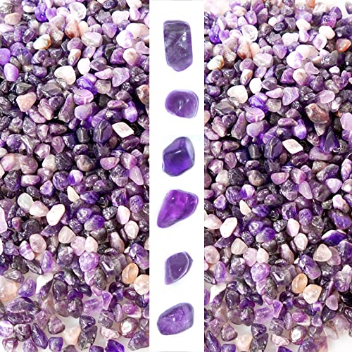 gemshan 2lb Amethyst Chips Natural Crushed Crystal Chip Bulk 7mm-9mm Tumble Healing Crystal Stone for Aquarium Vase Plant Decoration Jewelry DIY
