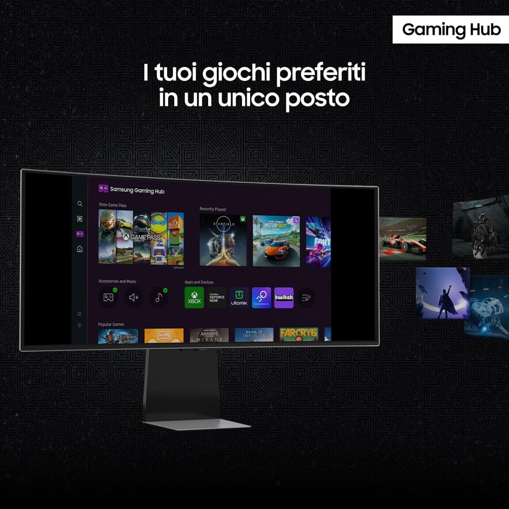 Samsung Monitor Gaming Odyssey OLED G8 (S34DG850), Curvo (1800R), 34'', 3440x1440 (WQHD), 21:9, HDR10+, QD-OLED Glare Free, 175Hz, 0,03ms (GtG), Compatibilità G-Sync, HDMI, USB, DP, WiFi, Casse, HAS