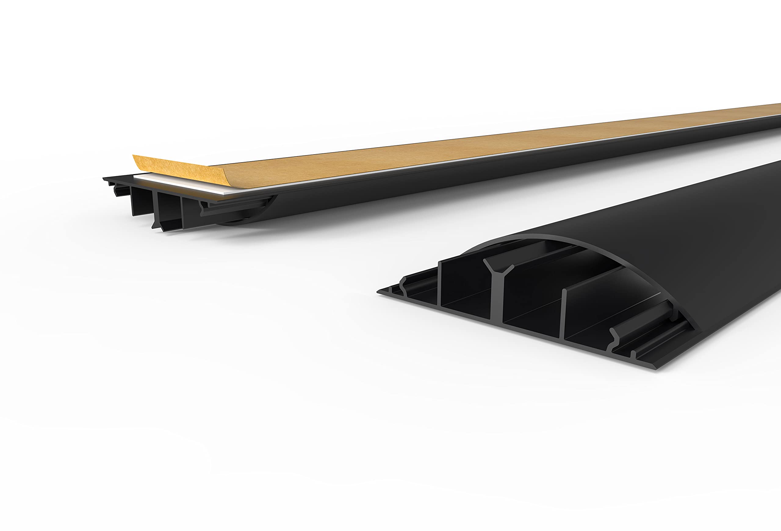 Kabelgoot halfrond zelfklevend 9 x 2 x 80 cm B x H x L, zwart, tot 12 kabels, PVC kabelbrug vloer struikelbescherming
