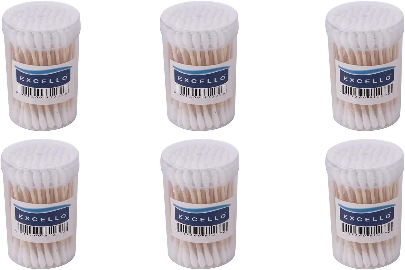 EXCELLO Biodegradable Wooden stick Cotton Buds 100sticks 200tips Pack of 6