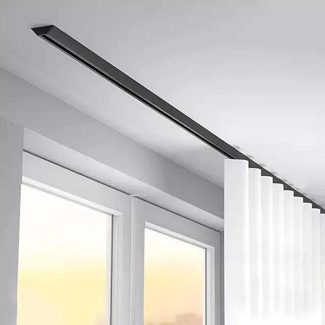 Rail de Plafond pour Rideaux en Aluminium Robuste - Noir 120cm