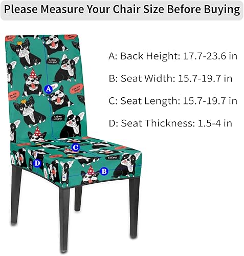 Miniatura 2 de Juego de 2 fundas protectoras para sillas de comedor de bulldog francés, extraíbles y lavables, fundas protectoras para sillas de comedor con diseño