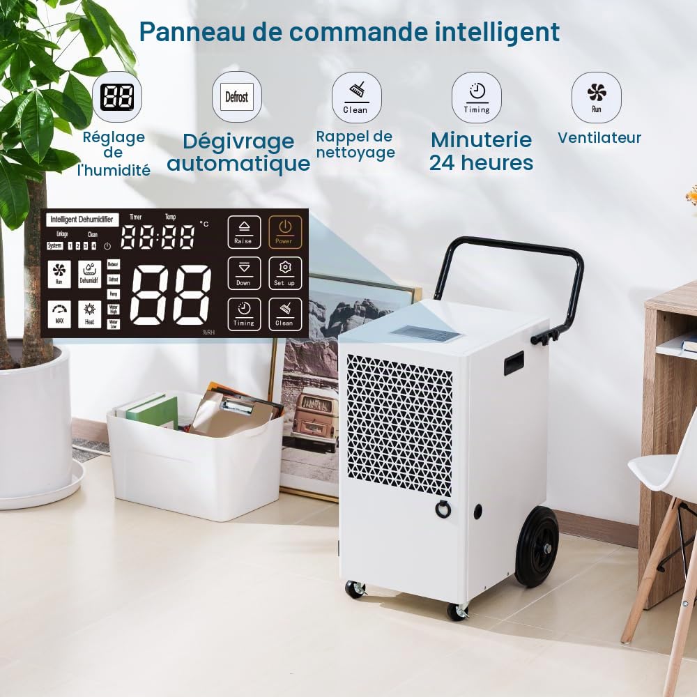 120L/Jour Déshumidificateur Professionnel : Surface 300 m2/600 m3 Desumificateur Electrique, Minuterie 24 Heures Déshumidificateurs, Contrôle de l'humidité, Avec Réservoir d'eau de 7 L