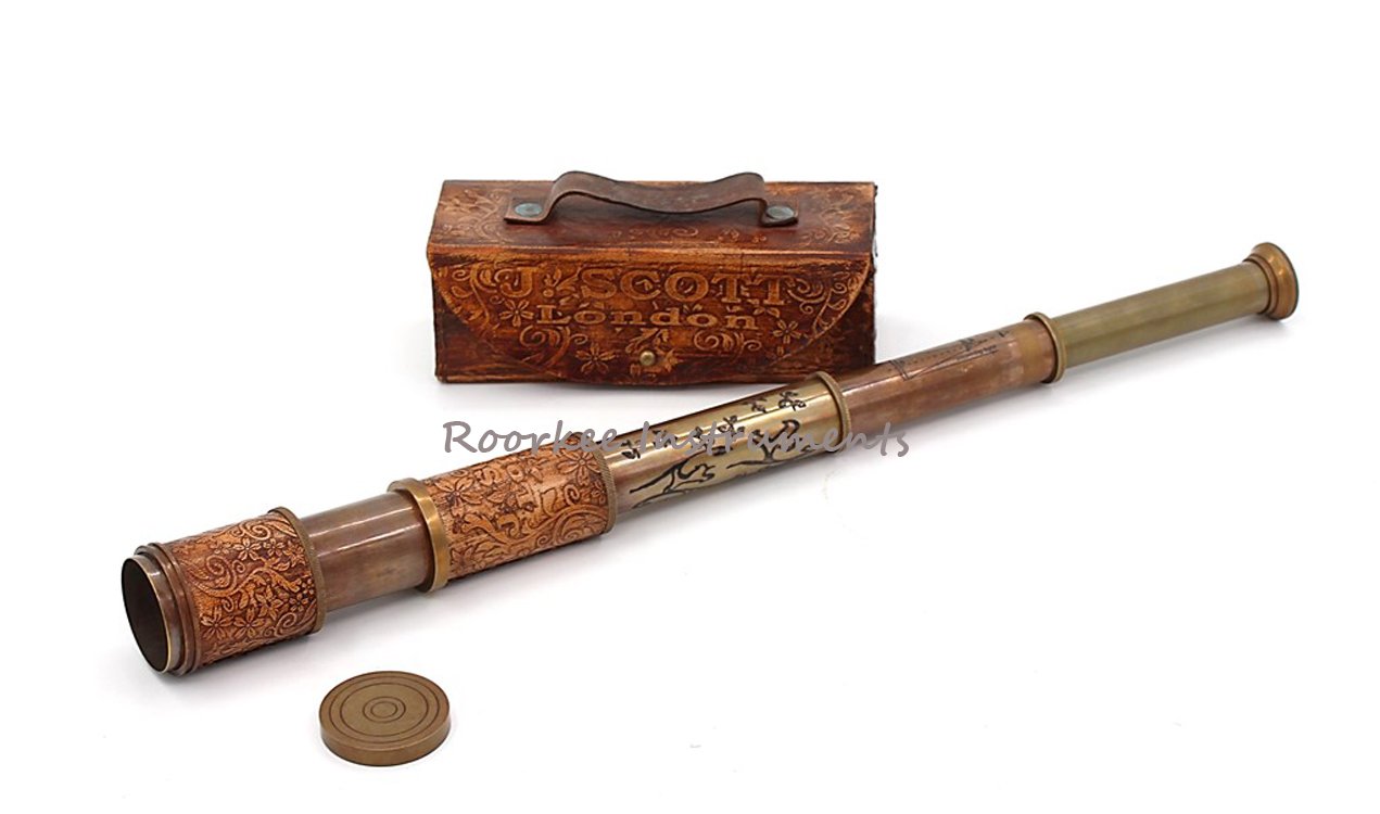 RII Solid Brass Telescope | 17.5 Inch Spyglass with Leather Case | Antique Decor for Nautical Enthusiasts | Vintage Replica for Adventure & Exploration | Ideal Gift for Collectors