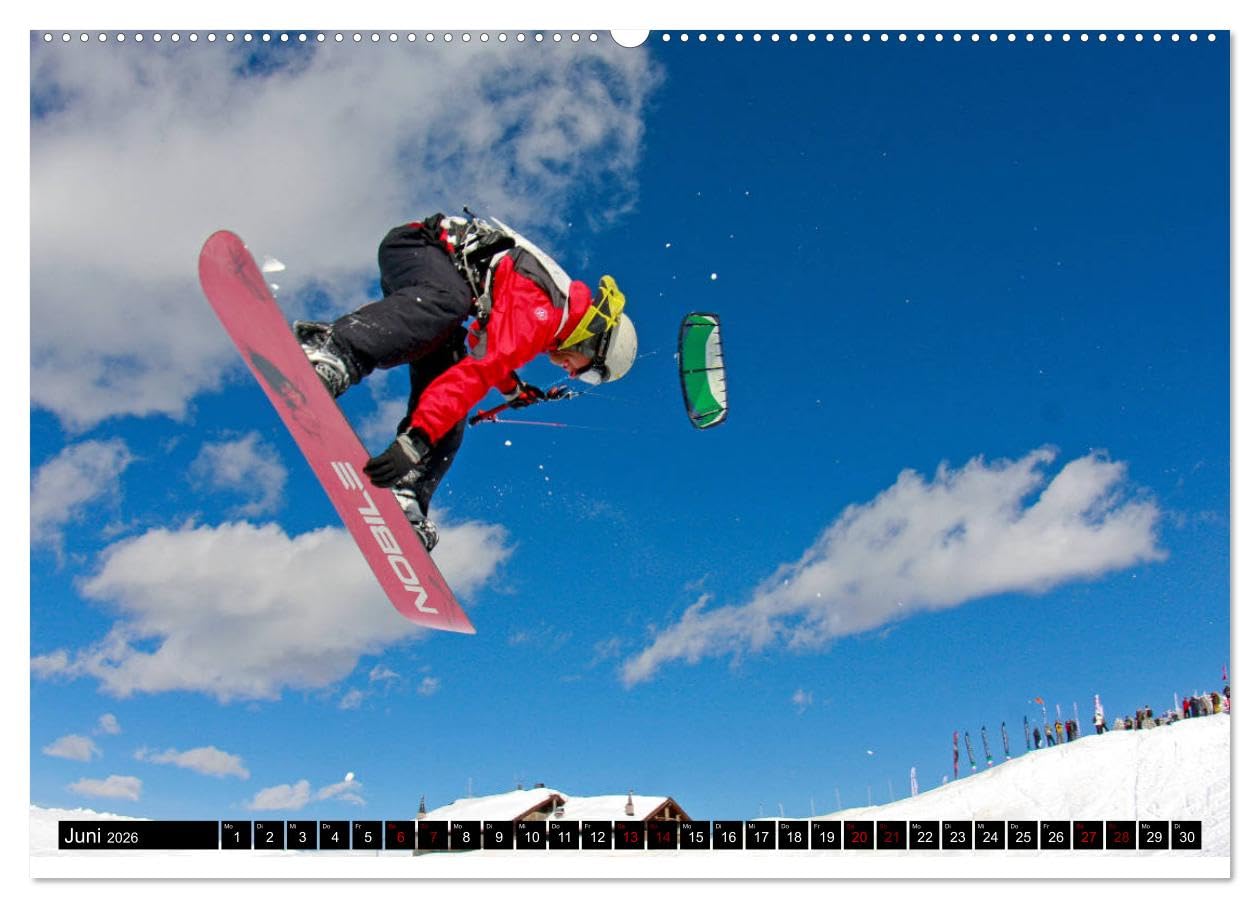 Snowkiting (Wandkalender 2026 DIN A2 quer), CALVENDO Monatskalender: Wintersport mit Windkraft