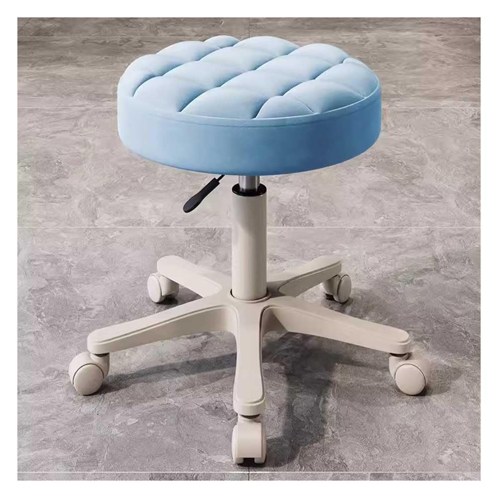 Round Rolling Stool Chair, PU Leather Height Adjustable Hydraulic Chair Swivel Drafting Work SPA Medical Salon Stools With Wheels Office Chair(Light Blue)