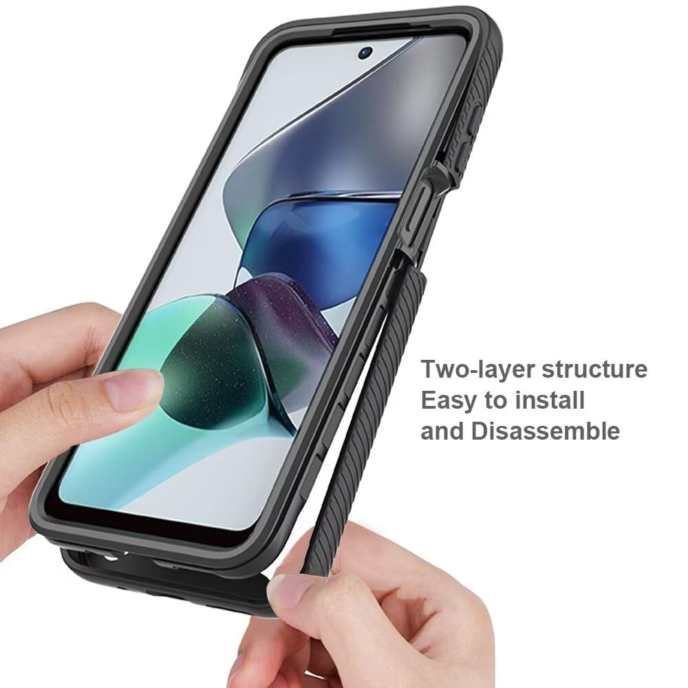 Dfjhure for Motorola Moto G14 Case Built-in Screen Protector Full Body Shockproof Protection Cover tylish Bumper Transparent Back Phone Case Cover- Blue - Image 4
