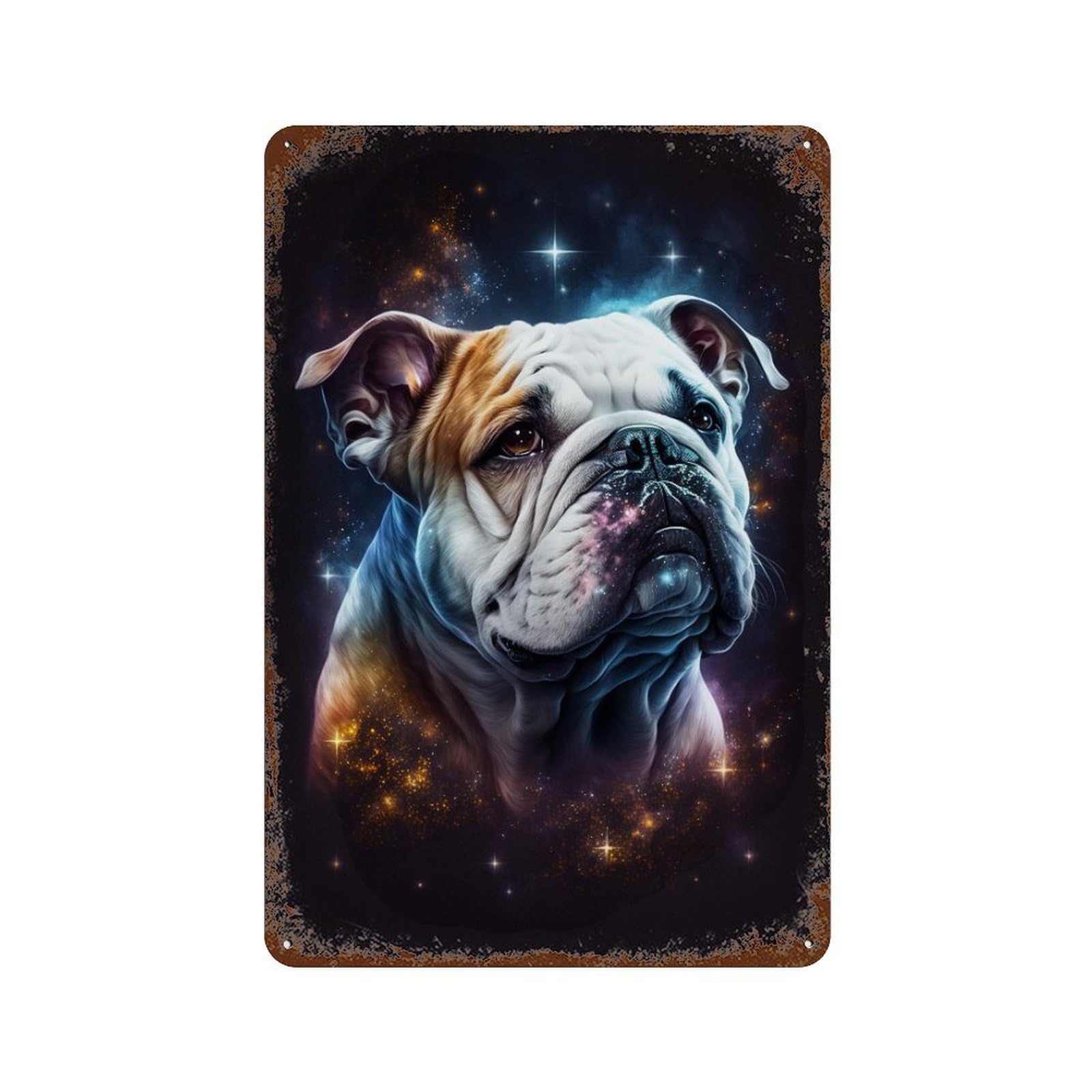 Space Bulldog Portrait -4 Decorative Tin Sign 11.8"x7.9", Retro Wall Decor for Garage, Pub Or Kitchen
