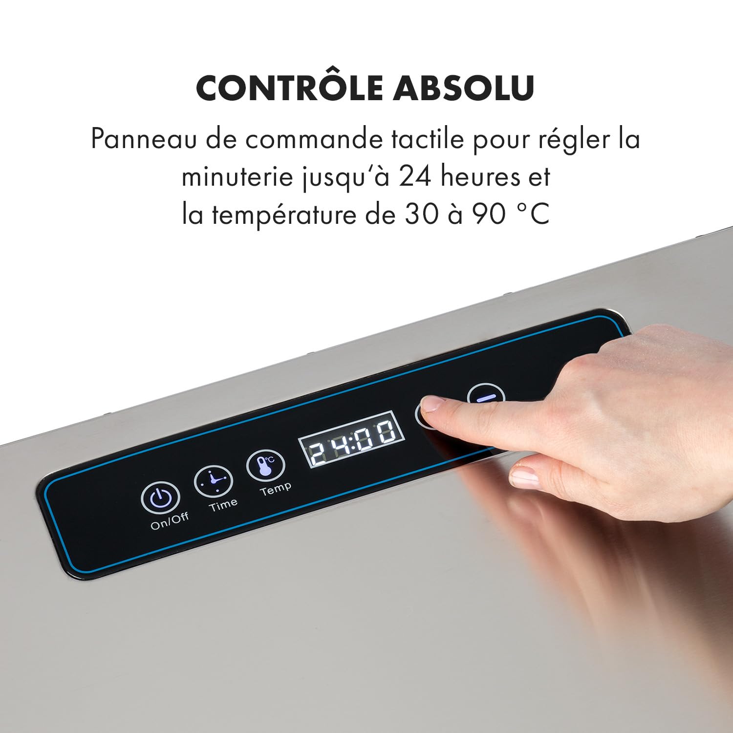 KLARSTEIN Captain Jerky 110, Déshydrateur,1000 W,30-90 °C, minuterie 24 h, sans BPA, commande tactile, 10 plateaux, porte en verre, déshydrateur en inox pour fruits, légumes, bac collecteur - argent