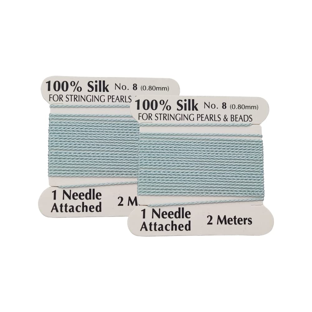 2 Pieces Silk Beading Cord Thread and Needle Size 8 Aqua Turquoise Color