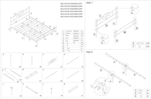 Miniatura 36 de Base de cama de metal resistente tamaño individual, base de colchón de acero, con revestimiento negro, cabecero retro para cama individual, no Negro