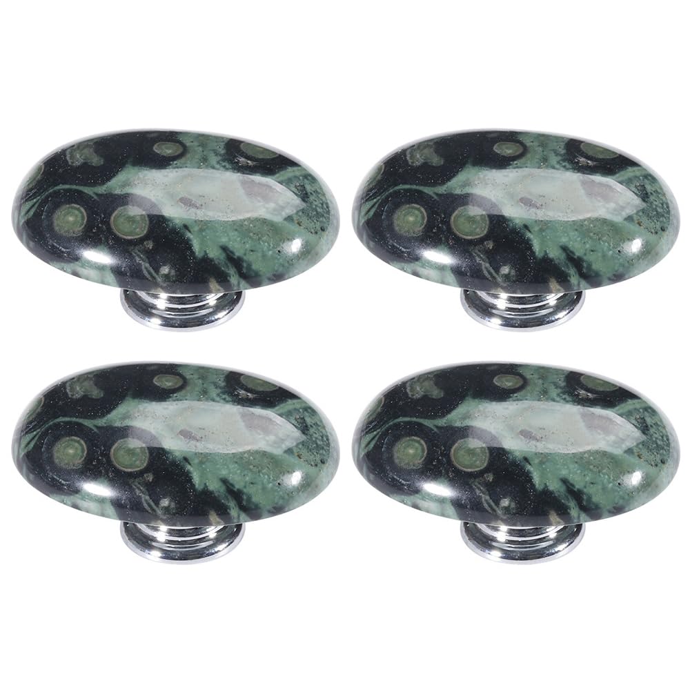 tooloflife 4 Pack Natural Crystal Stone Door Knobs, Vintage Decorative Crystal Pull Handles for Cabinet Wardrobe Cupboard Dresser (Black-Green)
